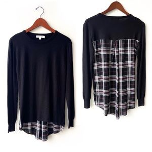 Honey Punch Black & Plaid Swing High Low Sweater